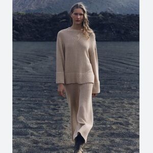 NWT ZARA Beige Wide Leg Knitted Trousers Blogger's Favorite SZ: L